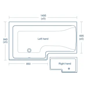 Ideal Standard Concept Space Gloss White Right-hand Easy access bath (L)1495mm (W)695mm