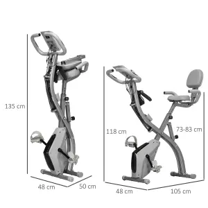 HOMCOM 2-In-1 Folding Exercise Bike with 8-Level Magnetic Resistance Grey