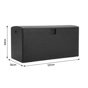 Waterproof Plastic Garden Storage Box Rattan Effect  Large Outdoor Garden Storage Box,Black,375 L