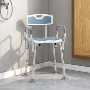 HOMCOM EVA Padded Shower Stool with Back and Arms 4 Suction Foot Pads Blue