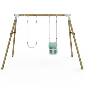 Limited Edition Rebo Wooden Garden Double Swing Sets - Luna - Pastel Green