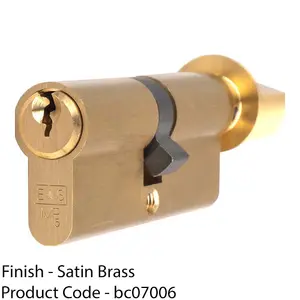 70mm EURO Cylinder Lock & Thumb Turn - 5 Pin Satin Brass Fire Rated Door Barrel