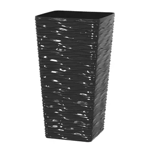 simpa 2PC Black Panache Wave Tall Gloss Plastic Planters 29cm (Dia)