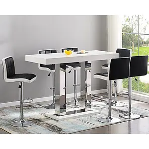 Caprice Large White Gloss Bar Table 6 Copez Black White Stools