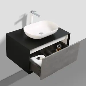 Declan Black & Concrete Wall Mounted Vanity Unit & Basin Set (W)800mm (H)400mm