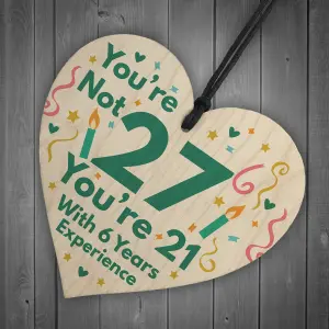 Red Ocean Funny Birthday Gifts For Women Novelty 27th Birthday Gift For Men Wooden Heart Sign Funny Birthday Card