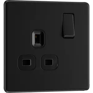 BG Flatplate Screwless 13A Double Switched Socket, Matt Black/Black