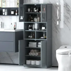 COSTWAY 145 cm Tall Bathroom Cabinet Kitchen Cupboard Sideboard Cabinet w/ Acrylic Doors