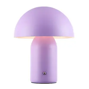 Modern Rechargeable Mushroom Table Lamp in Mat Lilac with Touch Dimmer Button