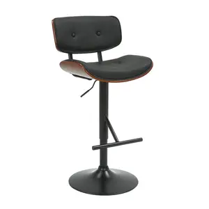 Caneghem Height Adjustable Swivel Faux Leather Mid-Century Bar Stool Black 