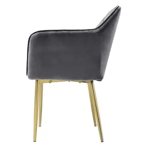 Grey Velvet Soft Padded Dining Chair with Gold Metal Legs