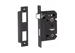 Bolt Through Bathroom Mortise Lock 2.5" 64mm Backset Size 45mm from Edge of Door to Spindle Holes Matt Black Finish