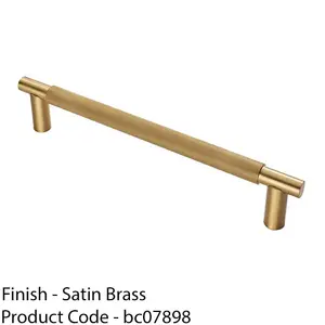 Luxury T Bar Knurled Pull Handle - 450mm Satin Brass - Kitchen Door Cabinet