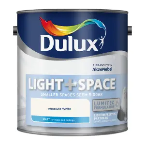 Dulux Light + Space Absolute White Matt Wall paint, 2.5L