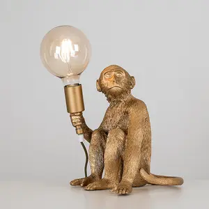 ValueLights Modern Metallic Gold Painted Monkey Design Table Lamp - Includes 6w LED Filament Globe Bulb 2700K Warm White