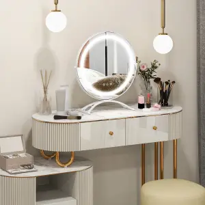 COSTWAY 40cm Round Makeup Vanity Mirror w/ Lights & Touch Screen 360 Rotation