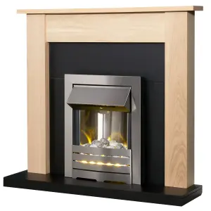 Adam Southwold Fireplace in Oak & Black with Helios Electric Fire in Brushed Steel, 43 Inch