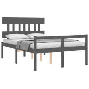 Berkfield Bed Frame with Headboard Grey Double Solid Wood