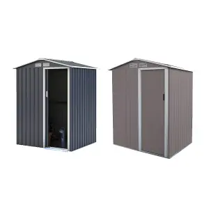 Charles Bentley 4.9ft x 4.3ft Metal Storage Shed Grey Small Apex H186 x W150 cm