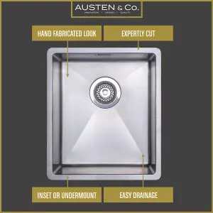 Austen & Co. Venecia Stainless Steel Medium Inset/Undermount Single Bowl Kitchen Sink. Lifetime Guarantee, Fast Delivery