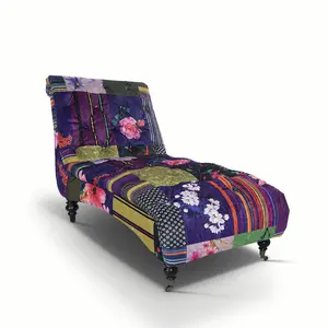 Chaise Lounge in Multicolour Patchwork Chesterfield