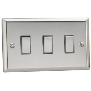 Varilight 3-Gang 10A 1- or 2-Way Rocker Switch (Twin Plate) Chrome