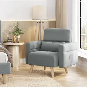 Yaheetech Light Grey Modern Fabric Arm Chair with Rubberwood Legs