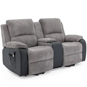 Postana Dual Motor Rise Recliner 2 Seater Jumbo Cord Drinks Console Mobility Sofa (Grey)