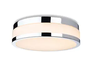 Luminosa Marnie 290cm LED Flush Ceiling Fitting Chrome with Opal White Glass IP44