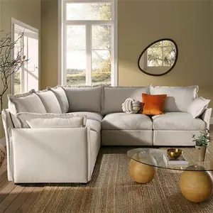 Byron Pillow Edge Beige Fabric Modular Sofa, 5-Seater Corner - Daals - Sofas