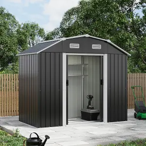 Charcoal Black Garden Metal Storage Tool Shed with Lockable and Curved Reinforced Roof Design