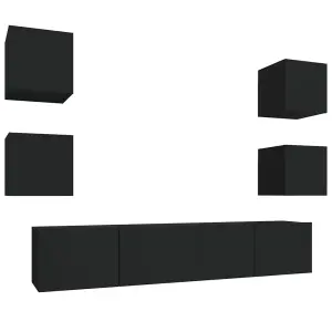 Berkfield 6 Piece TV Cabinet Set Black Engineered Wood