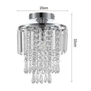 Modern Chandelier Droplet Crystal Chorme Base Mount Ceiling Light Fixture