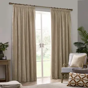 Yard Heavy Chenille Velvet Natural Pencil Pleat Curtains, 168 x 183cm