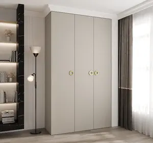 Elegant Cashmere Como I Hinged Door Wardrobe H2460mm W1400mm D500mm, Three Doors, Eleven Shelves, Two Hanging Rails, Gold Handles