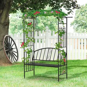 Outsunny Garden Arbor Arch Metal Bench Loveseat Outdoor Decoration Patio