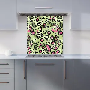 Green And Pink Leopard Print Premium Glass Kitchen Splashback W900mm x H650mm