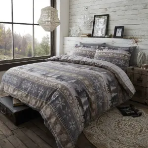 Happy Linen Company Warm Alaska Brushed Cotton Bedding Taupe Super King