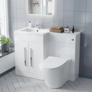 Nes Home Aric 1100mm Left Hand Vanity Sink Unit Back to Wall WC Rimless Toilet Bathroom Suit