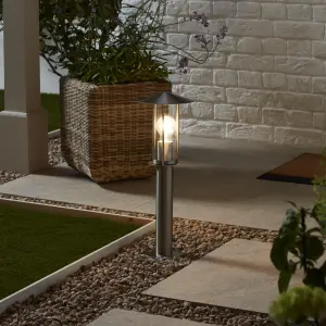 GoodHome Lantern Stainless steel Mains-powered 1 lamp Outdoor Post light (H)500mm