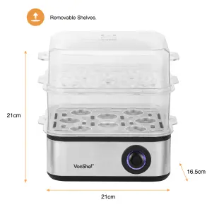 VonShef Egg Boiler and Poacher, Electric Egg Cooker & Omelette Maker 3 in 1 for 16 Boiled Eggs, 500W, Auto Shut Off, Transparent