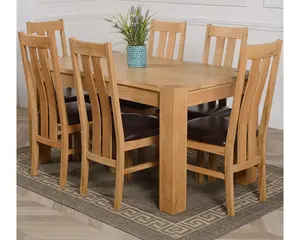 Kuba 150 x 85 cm Chunky Medium Oak Dining Table and 6 Chairs Dining Set with Princeton Chairs