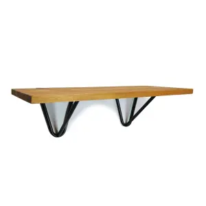 Solid Pine Rustical Shelf Light Oak Black Hairpin Bracket Style 25x90cm