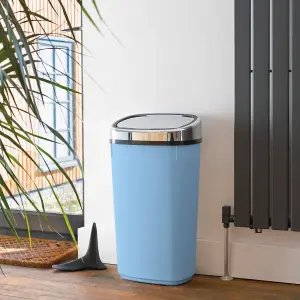 50L Blue Sensor Bin with Chrome Sensor Lid Kitchen Waste Dust Bin Automatic Motor