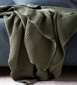 Olive Green Big Waffle 100% Cotton Throw Medium - Secret Linen Store