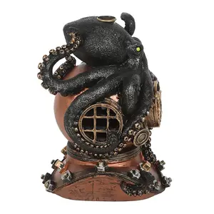 Something Different Kraken & Diver Helmet Backflow Incense Burner Black/Golden Brown/Chrome (One Size)