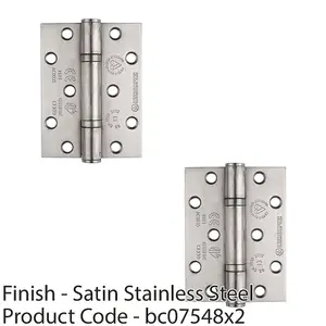 2 PACK - PAIR Grade 13 Heavy Duty Thrust Bearing Hinge - 100 x 76mm Satin Stainless Steel