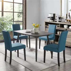 Yaheetech 4pcs Blue Fabric Upholstered Dining Chairs with Solid Wood Legs