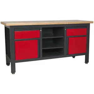 Lockable Workstation- 2 Draw & 2 Cupboard with Pegboard & Open Shelves Storage