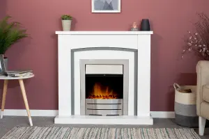 Adam Chilton Fireplace in Pure White & Grey with Colorado Electric Fire in Brushed Steel, 39 Inch